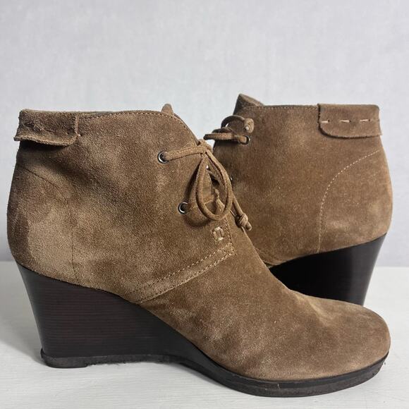 Via Spiga Booties Womens 9M Brown Suede Wedge Ankle Lace Up Boho - Picture 11 of 15